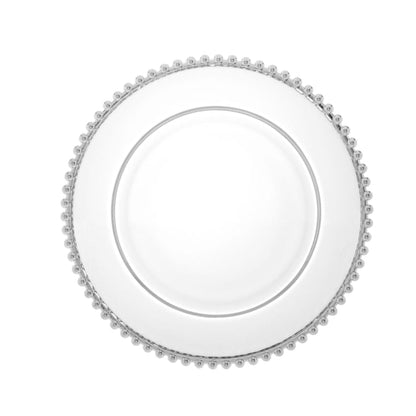 Prato Raso Cristal com Borda Bolinha Prata Pearl - 27,6 cm