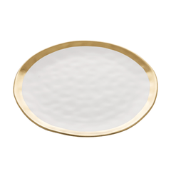 Prato Raso de Porcelana Dubai Branco e Dourado 25cm