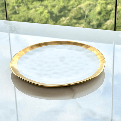 Prato de Sobremesa Dubai Branco e Dourado 21cm