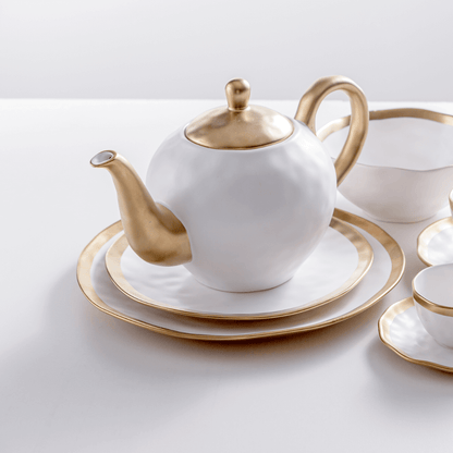 Prato de Sobremesa Dubai Branco e Dourado 21cm