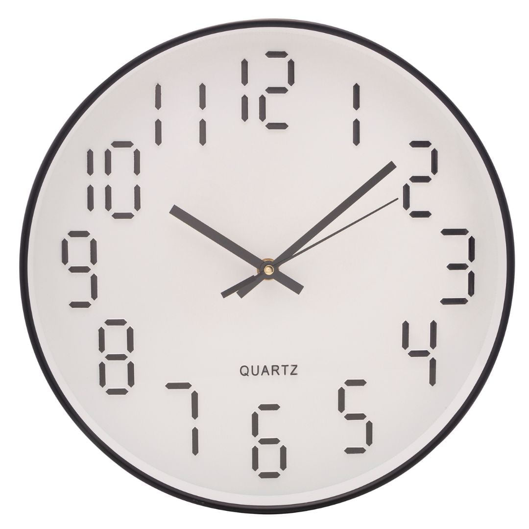 Relógio de Parede em Plástico Quartz Branco e Preto 30,5cm
