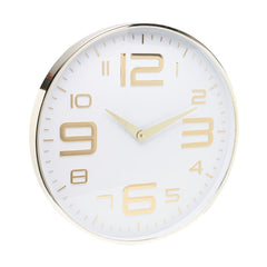 Relógio de Parede Moderno em Plástico Branco e Dourado 25cm