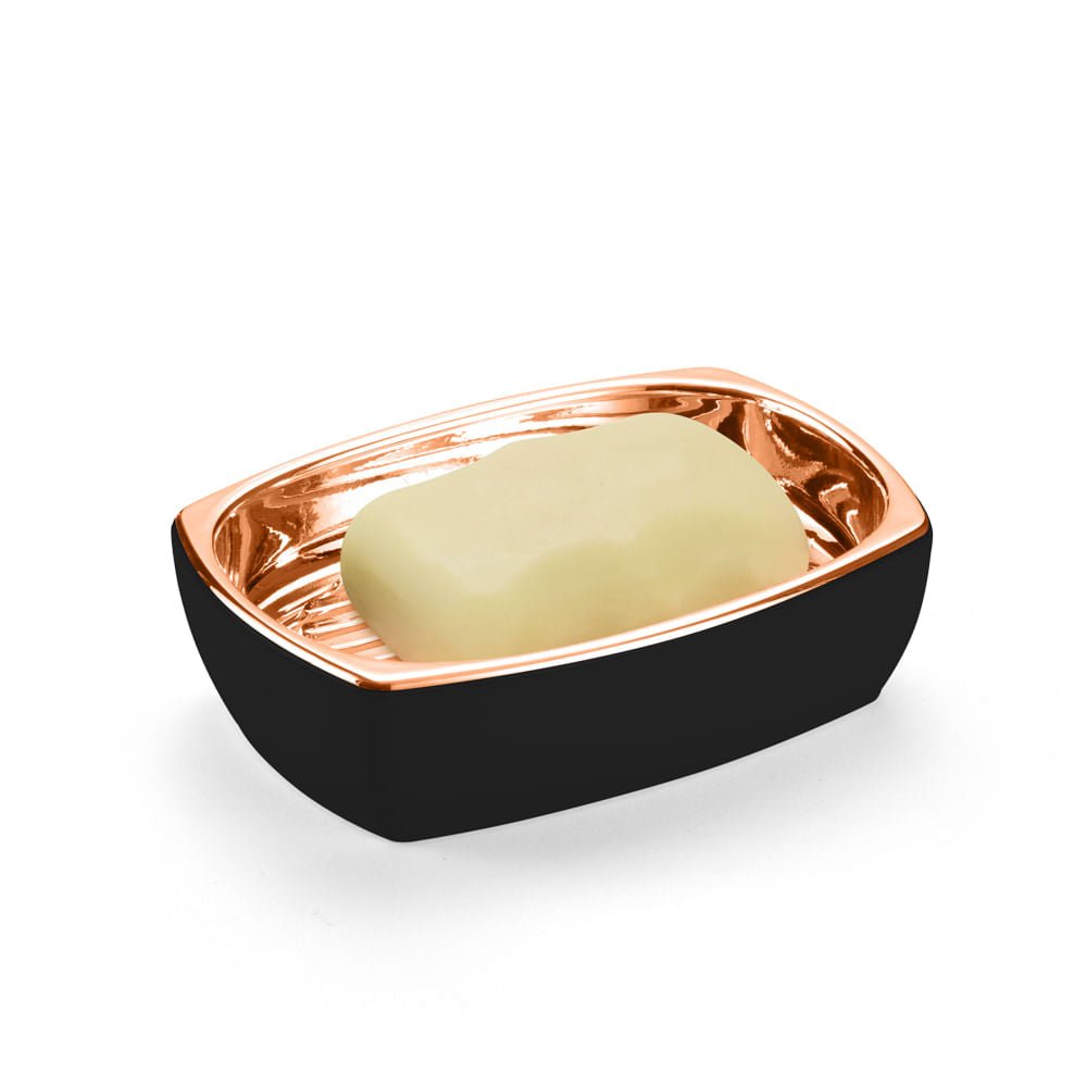Saboneteira de Bancada Lavabo Linha Conceito Preta e Rose Gold