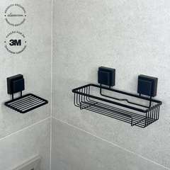 Saboneteira com Fixação 3M Preto Fosco