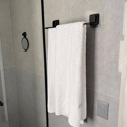 Toalheiro Duplo Preto Fosco com Ventosas de Alta Aderência 45cm