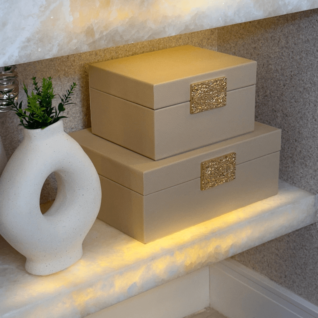Caixa Decorativa em MDF e PU Bege 20,6cm P