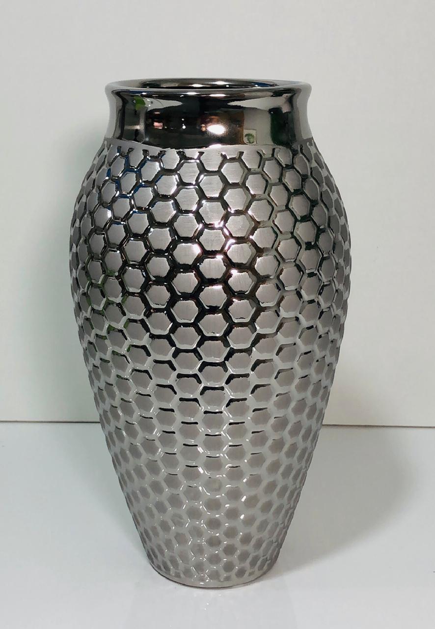 Vaso Decorativo Redondo Cromado 34cm