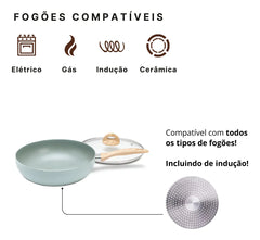 Panela Wok com Tampa Fundo de Indução Botanika Verde 3,4 Litros