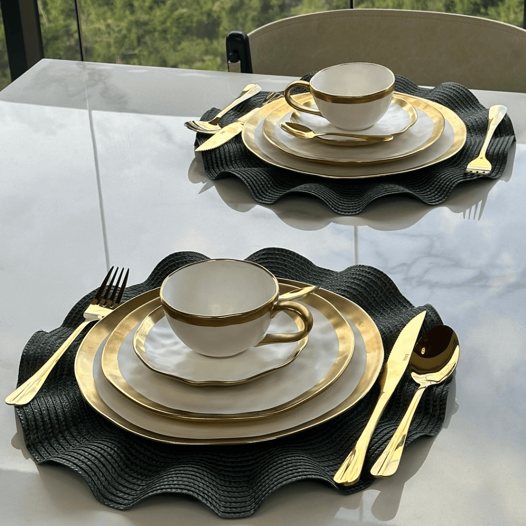 Prato de Sobremesa Dubai Branco e Dourado 21cm