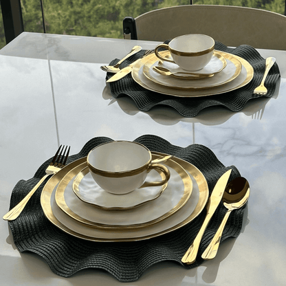 Prato de Sobremesa Dubai Branco e Dourado 21cm